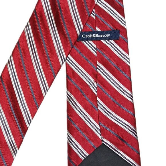 Croft & Barrow Silk Repp Tie Men’s 61” Red Navy Stripe Preppy Designer Classic - Picture 4 of 4